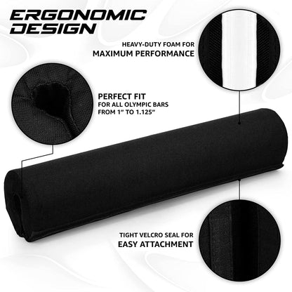 Barbell Foam Nylon Bar Pad/Pvc Bar Pad - 16 Inches Neck and Shoulder Protective Barbell Pad for Squats, Lunges & Hip Thrust - Fits 1” Standard and 2” Olympic Bars