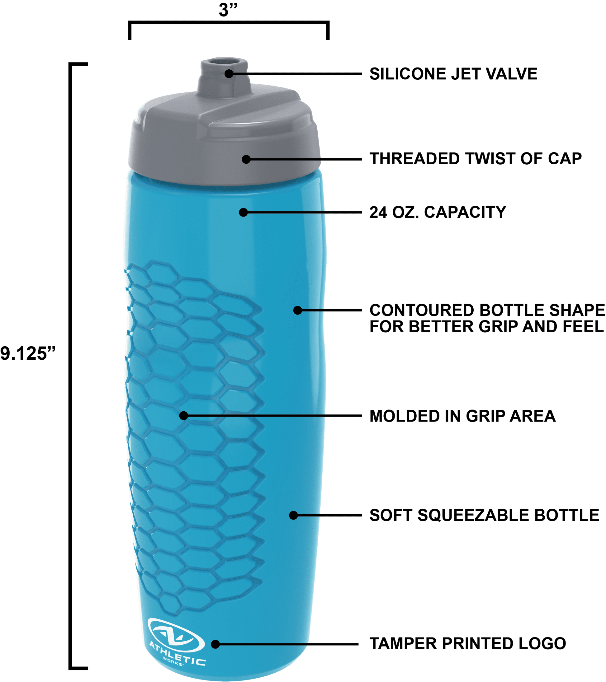 24 Fluid Ounces Jet Squeezable Bottle- Blue